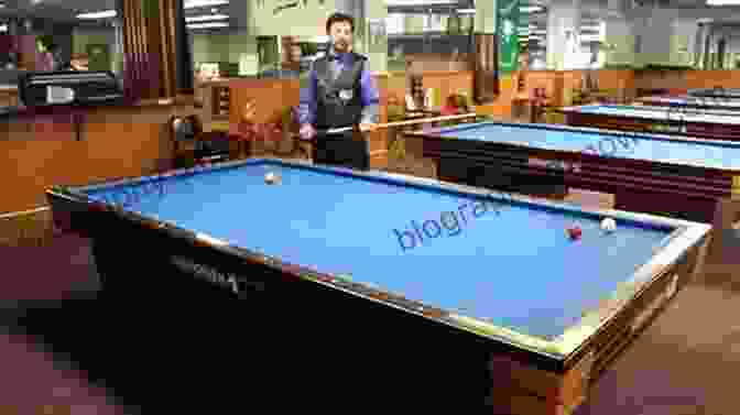 Cushion Billiards Player Executing An Advanced Shot Carom Billiards: Cushion First Patterns: 3 Cushion Billiards Championship Shots